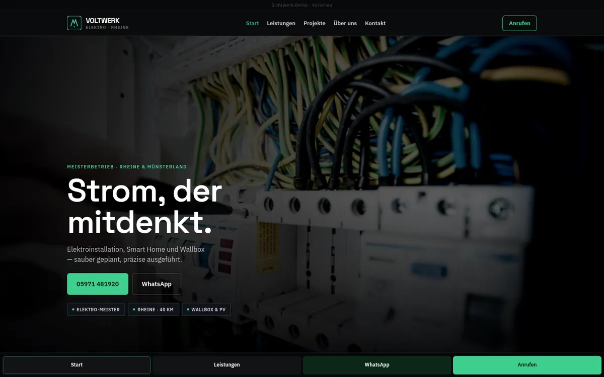 Screenshot der Demo-Website Voltwerk (Elektriker)
